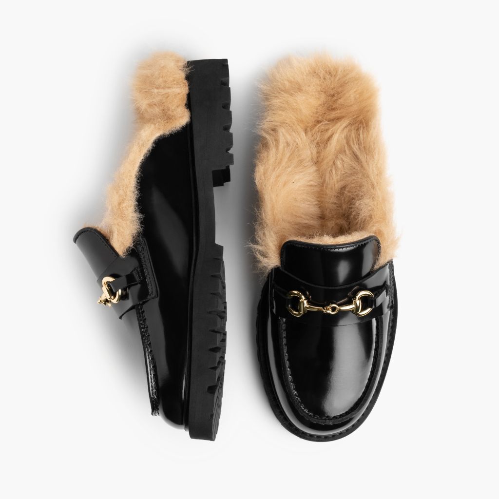 Penny Mule | Black & Beige Shearling - Image 3