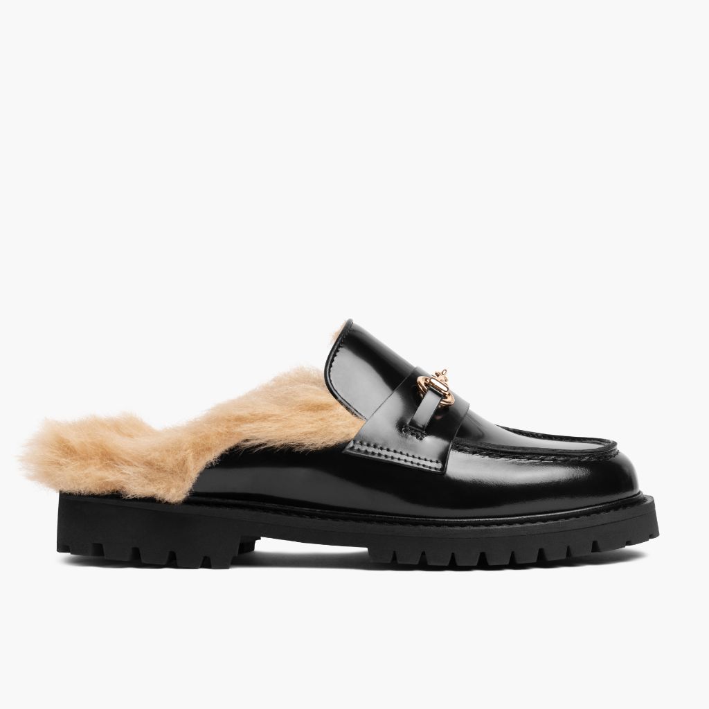 Penny Mule | Black & Beige Shearling - Image 2