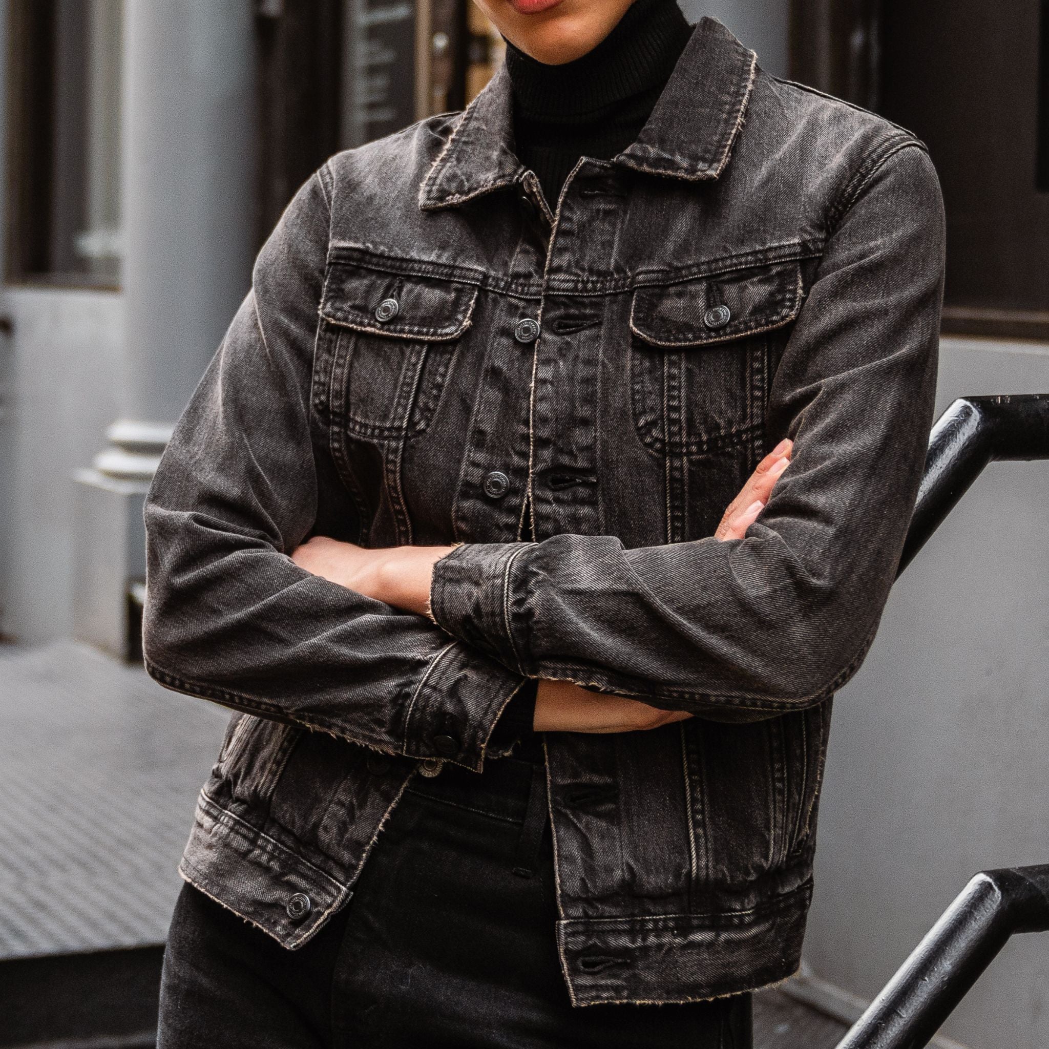 Denim Trucker Jacket | Faded Black - Image 2