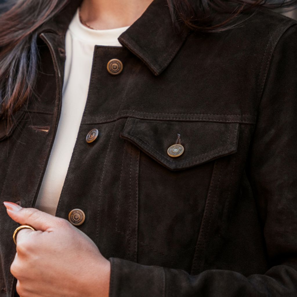 Suede Trucker Jacket | Chocolate - Image 2