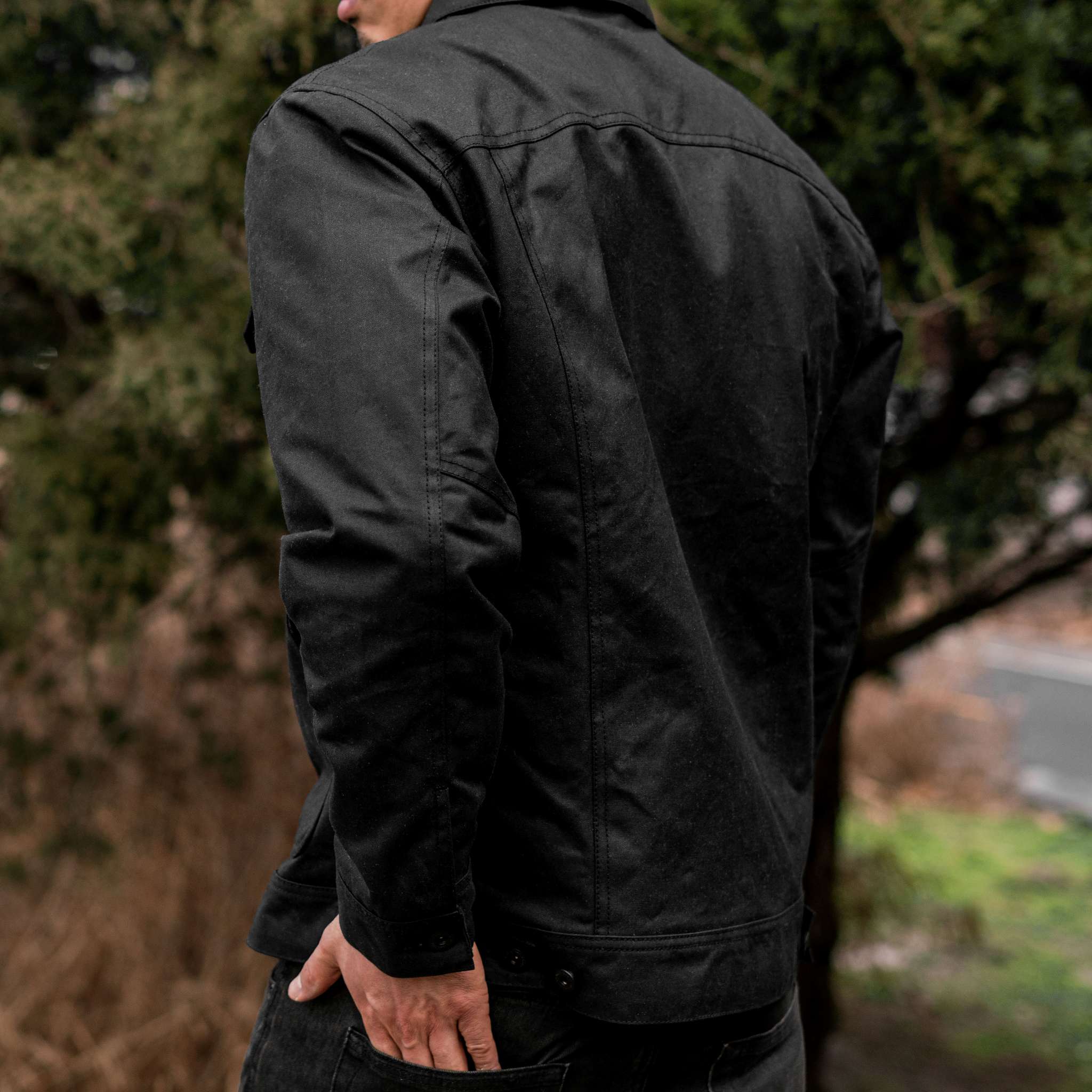Waxed Trucker Jacket | Black - Image 2